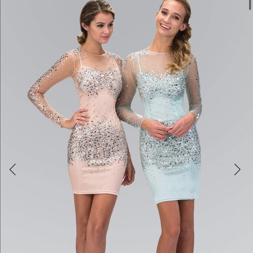 FabuLuxe Bedazzled Illusion Dress (Baby Blue)